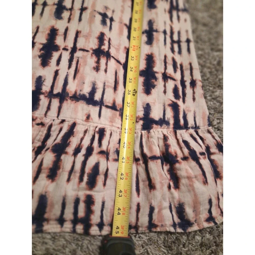 Boho 100% Cotton Tie Dye Midi Dress Tie Shoulder Ruffle Hem Fall Layering Small